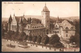 Zürich, Landesmuseum mit Strassenbahn d