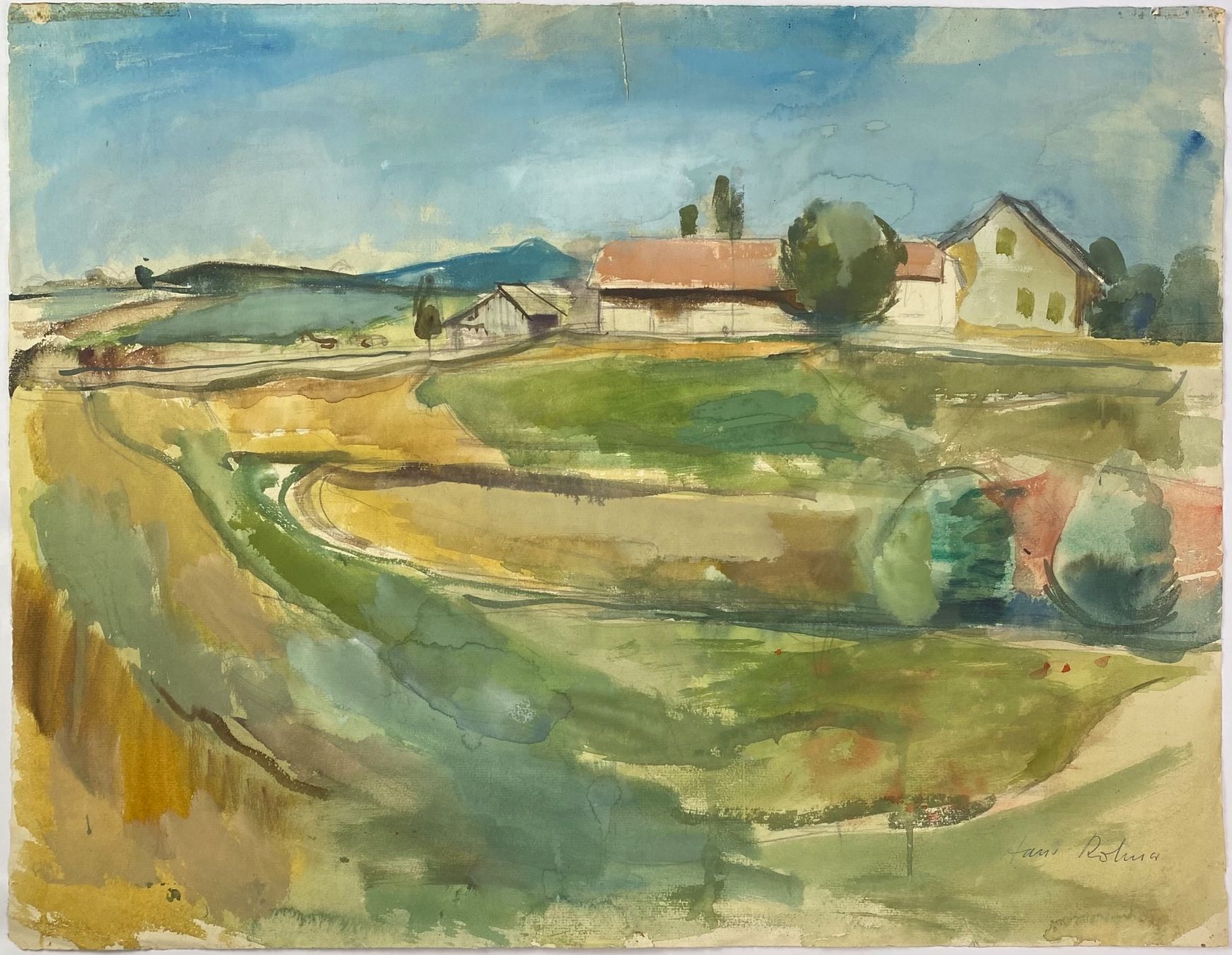 Gemälde: Hans Rohner – Baselbieter Landschaft "Therwil" – Gebraucht aus Basel von bigmbh