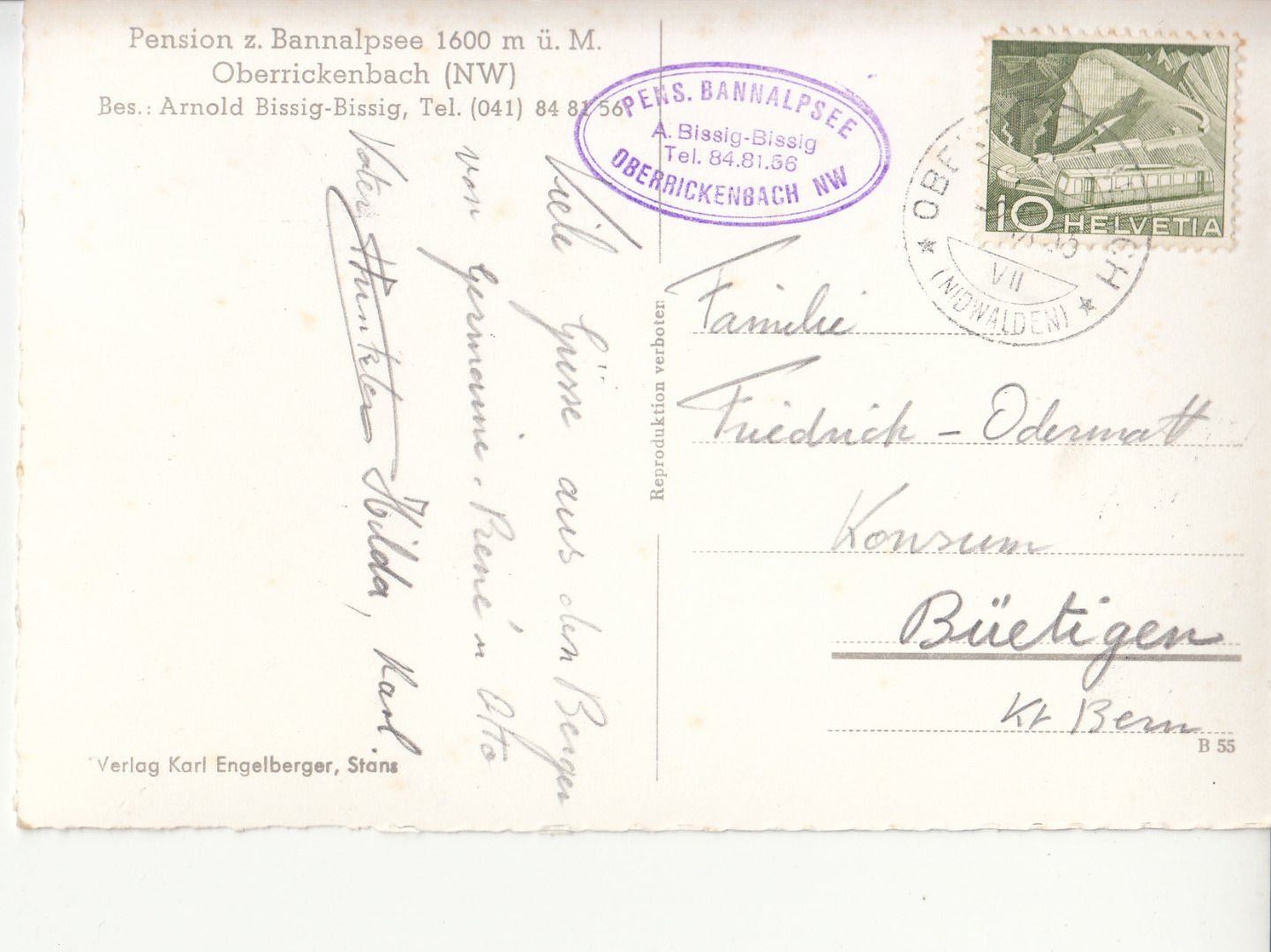 Cartoline postali: Bannalpsee 1955 – Usato da Bürglen TG venduto da StampGraf 1