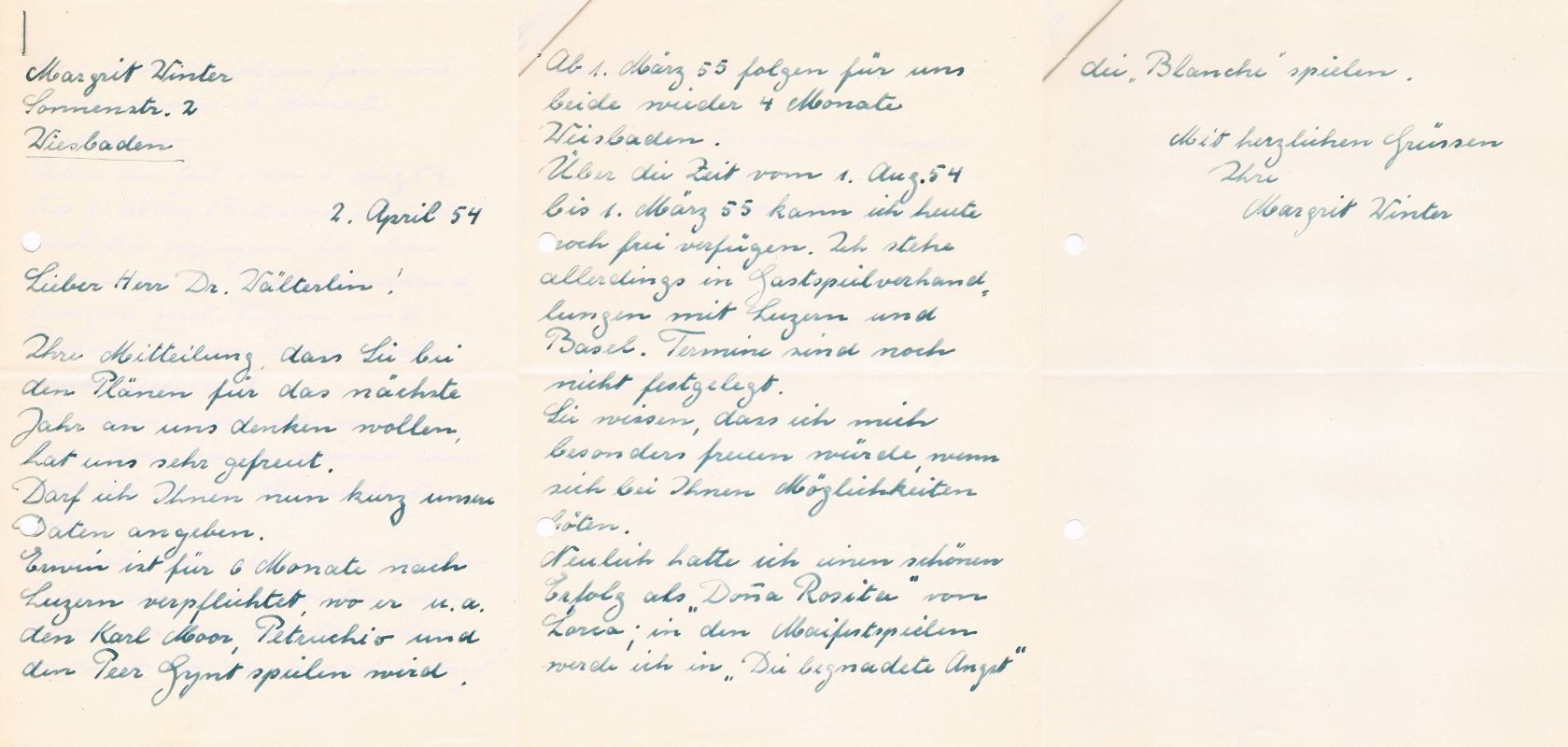 Autografi: Margrit Winter 1917-2001 Autogramm Brief – Usato da Bischofszell venduto da Gottselig