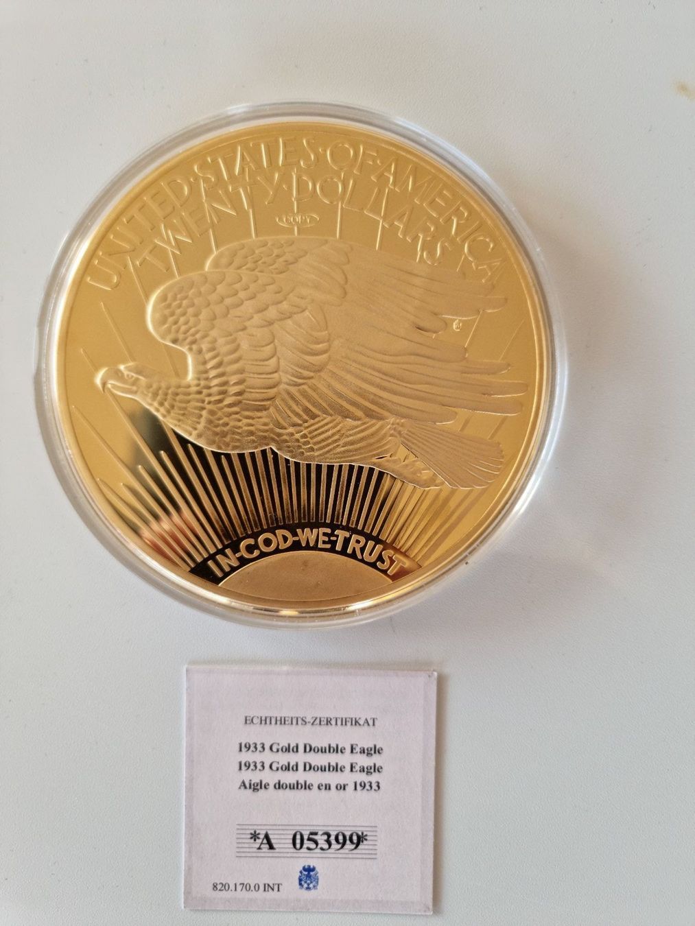 Medaillen: 1933 Gold Double Eagle/ Vergoldete Nachbildung – Neu und originalverpackt aus Stäfa von ener70 2