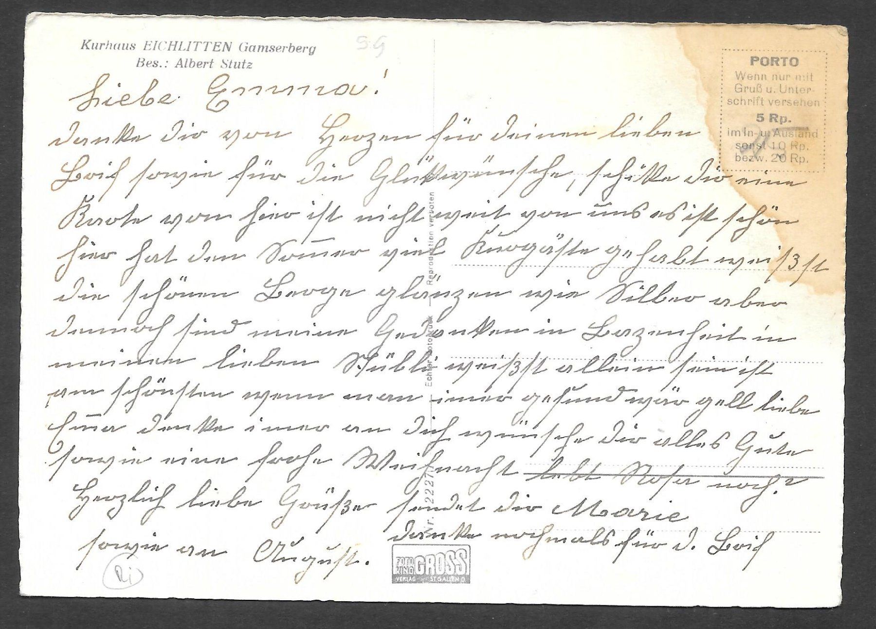 Cartoline postali: Gams Gamserberg Kurhaus Eichlitten – Usato da Olten venduto da clotaldi 1
