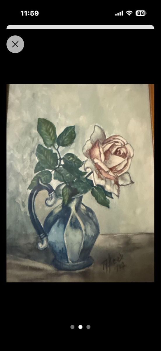Dipinti: Aquarelle originale: Rose délicate dans vase bleu! – Usato da Neuchâtel venduto da sta_9pcz