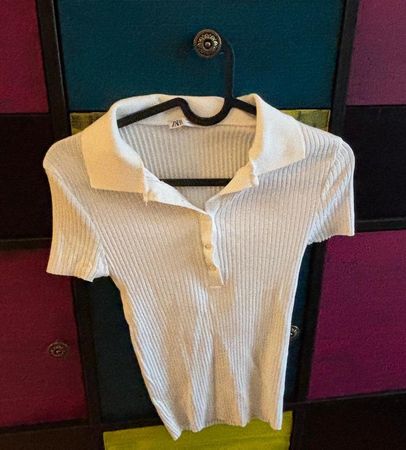 Zara Poloshirt, Weiss, Gr. S