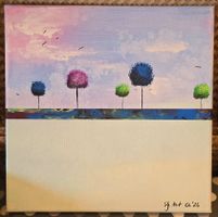 Acrylbild Bäume, Landschaft, bunt Unikat Neu