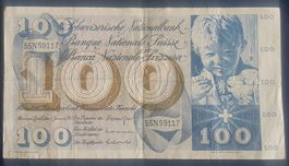 100 Franken Banknote Schweizerische National Bank 1967 schön