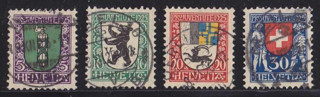 Tutti i francobolli: 1925   Pro  Juventute Satz  Wappen TOP gestempelt – Usato da Adliswil venduto da Aenti