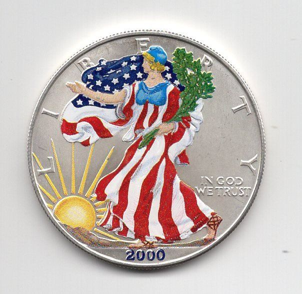 Tutti le monete: (1382) USA, 1 Eagle Unze, 2000, farbig, stgl – Usato da Rüthi (Rheintal) venduto da erdnuessli1