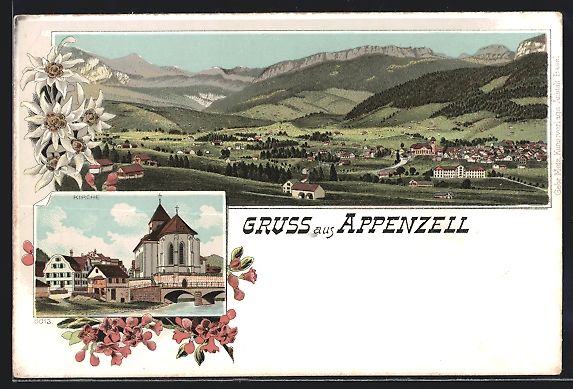 Cartoline postali: Litho Appenzell, Partie mit Kirche und B – Usato da Berlin venduto da bartko-reher