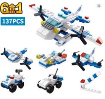 137-teiliges Klemmbaustein Set Polizei Flugzeug 6in1 MOC