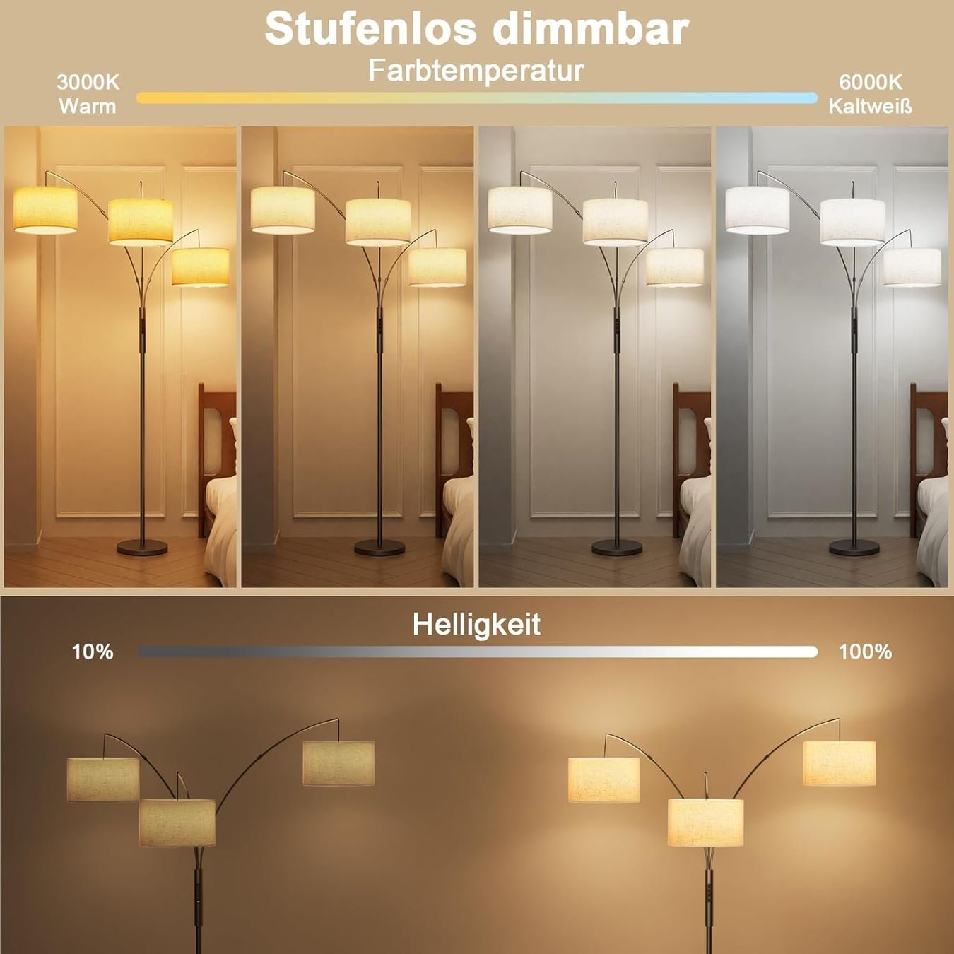 Lampes: Bogenlampe LED dimmbar 36W Fernbedienung Stoffschirm – Neuf avec emballage d'origine à Schaffhausen par tra_6j5m 1