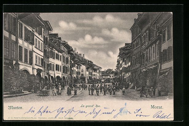 Cartoline postali: AK Morat, Le grand' Rue, 1902 – Usato da Berlin venduto da bartko-reher