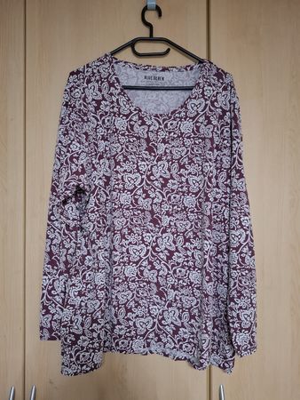Langarmshirt Gr. 48, Blue Seven, dunkelrot-weiss gemustert