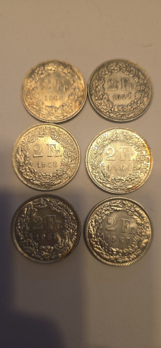 Tutti le monete: ab 1.-  pieces 6x 2chf 1940 - 1968 – Usato da Fribourg venduto da yan_z5fr