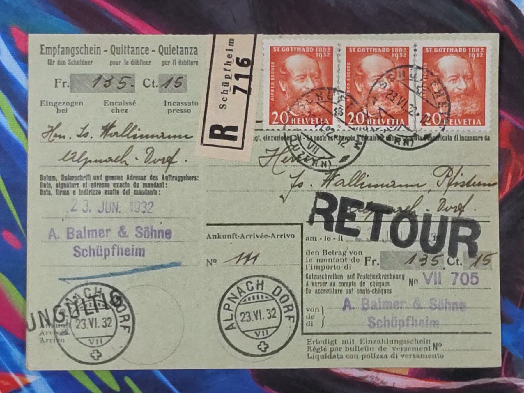 Tutti i francobolli: CL26 Document + Timbre Suisse 1932 – Usato da Cousset venduto da Patrick_Collections