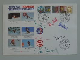1985, Grossbrief mit SKI-WM Autogramme (BORMIO)