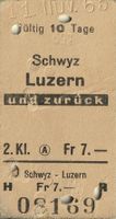 SBB Karton-Billett, Schwyz - Luzern 11.Nov.1965