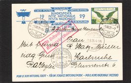 FDC Bundesfeierkarte 1929 Nr.50 ll,Flug St.Gallen - Basel