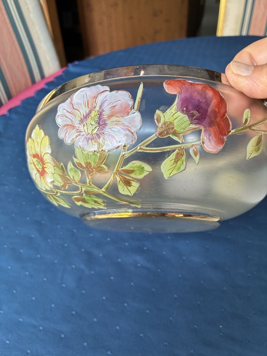 WMF Bicchieri: WMF grosse Glasschale mit floraler Emailmalerei – Usato da Dornach venduto da Rosengarten 8