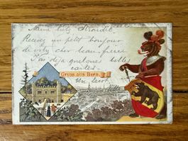 Antike Postkarte, Bärenkarten, Gruss Bern, gelaufen, 1899