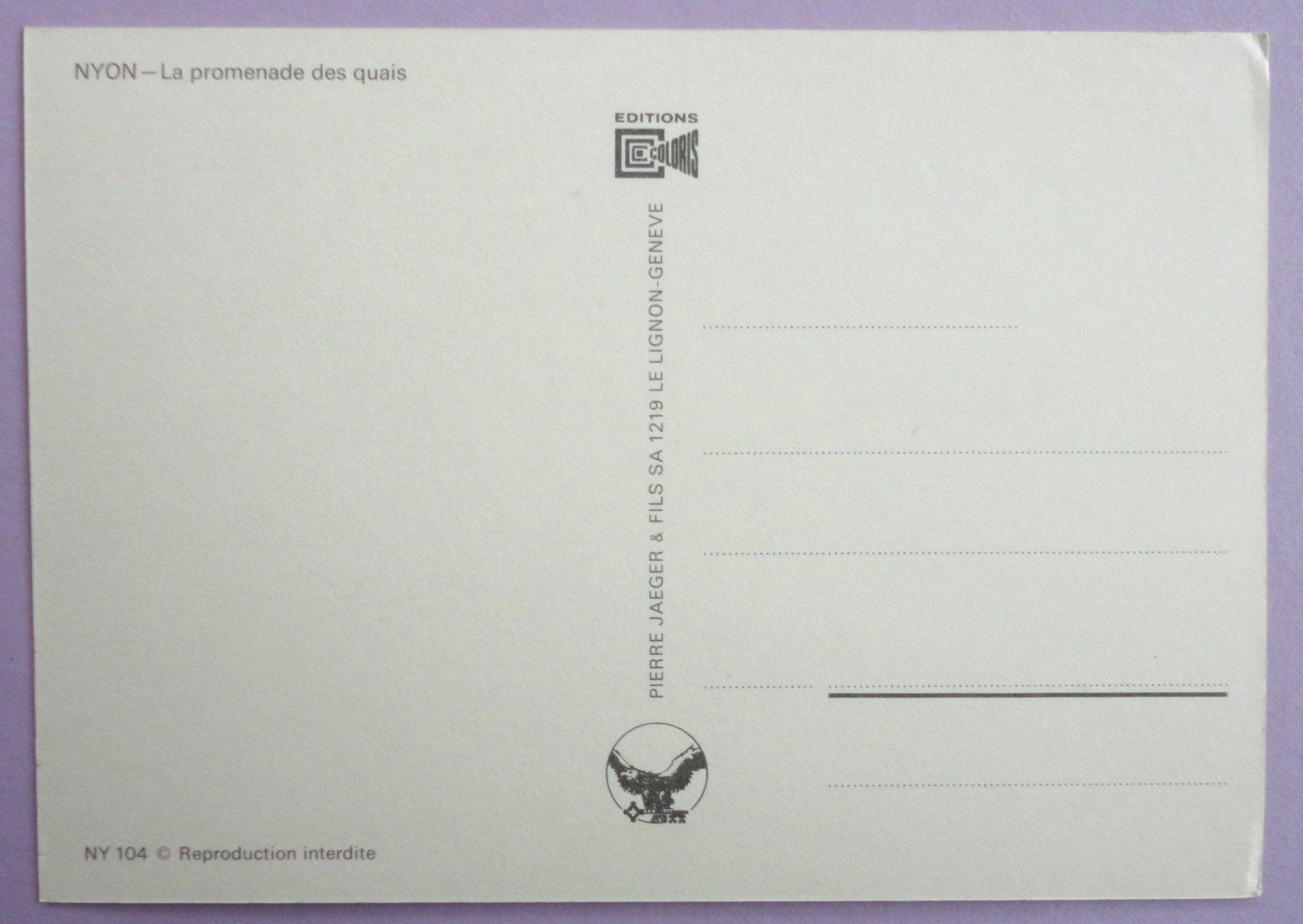 Cartoline postali: Nyon - La promenade des quais – Usato da Fétigny venduto da Billy2miny 1