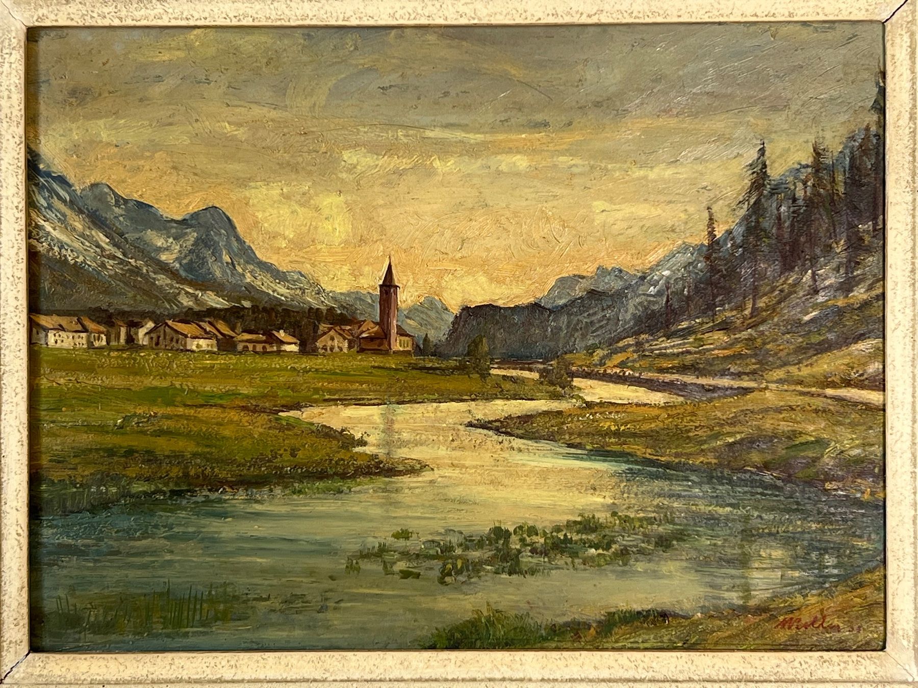 Gemälde: Hans Keller Gemälde Öl auf Platte Sils Baselgia Engadin – Gebraucht aus Vaduz von Unikate-Markt 1