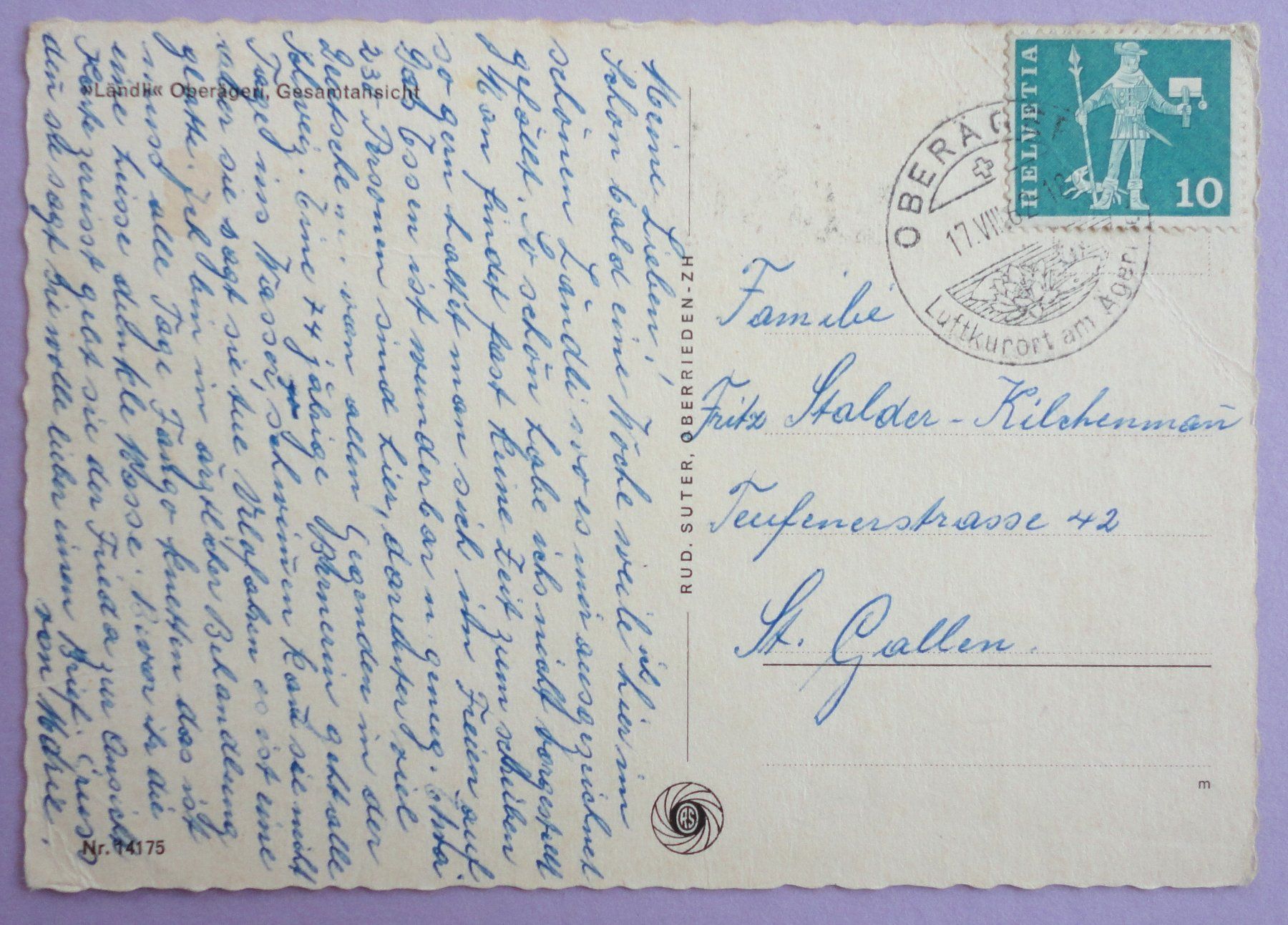 Cartoline postali: "Ländli", Oberägeri, Gesamtansicht – Difettoso da Fétigny venduto da Billy2miny 1