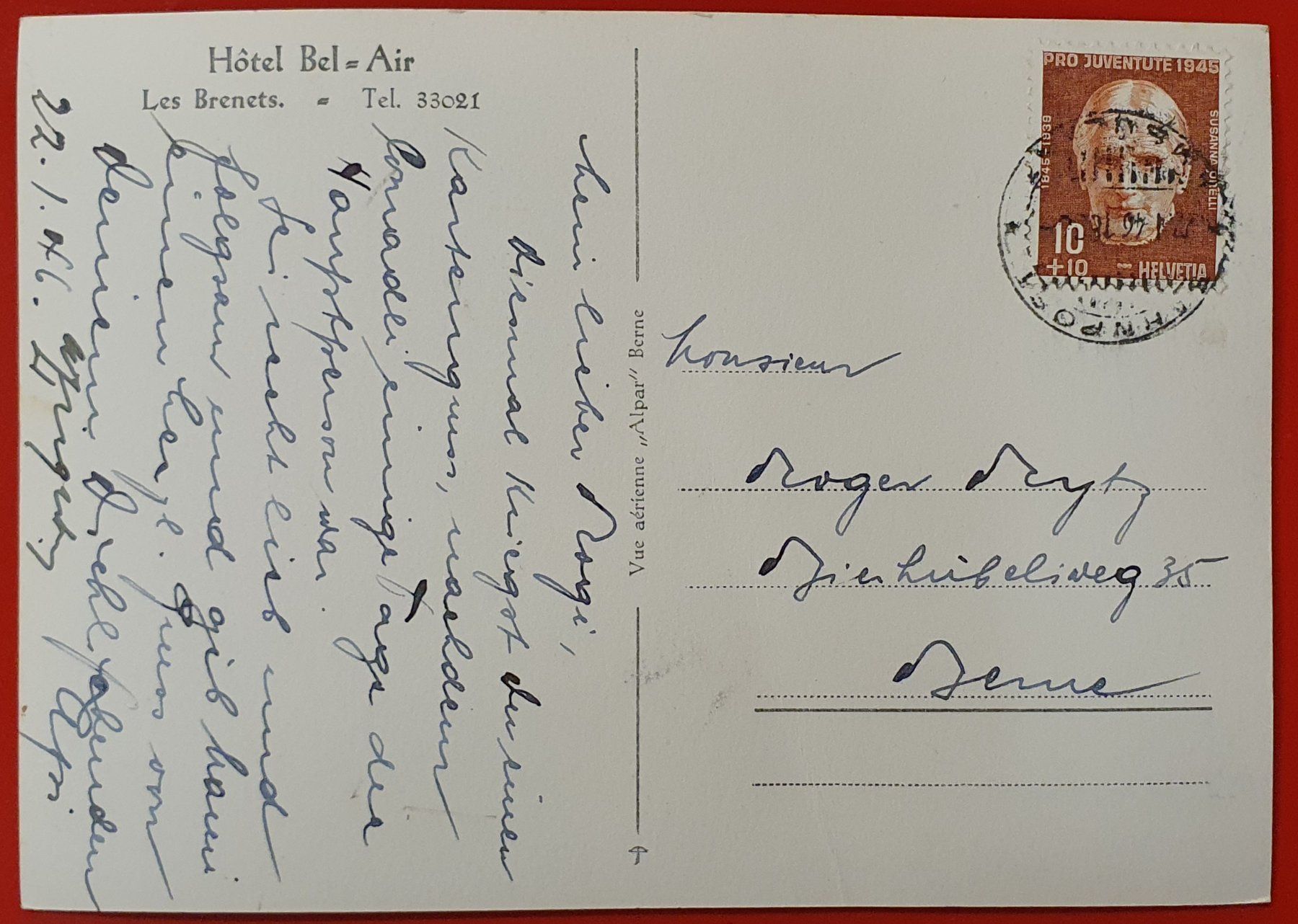 Cartoline postali: Les Brenets 1946 - Hotel Bel = Air – Usato da Kreuzlingen venduto da Rschweiz1 1