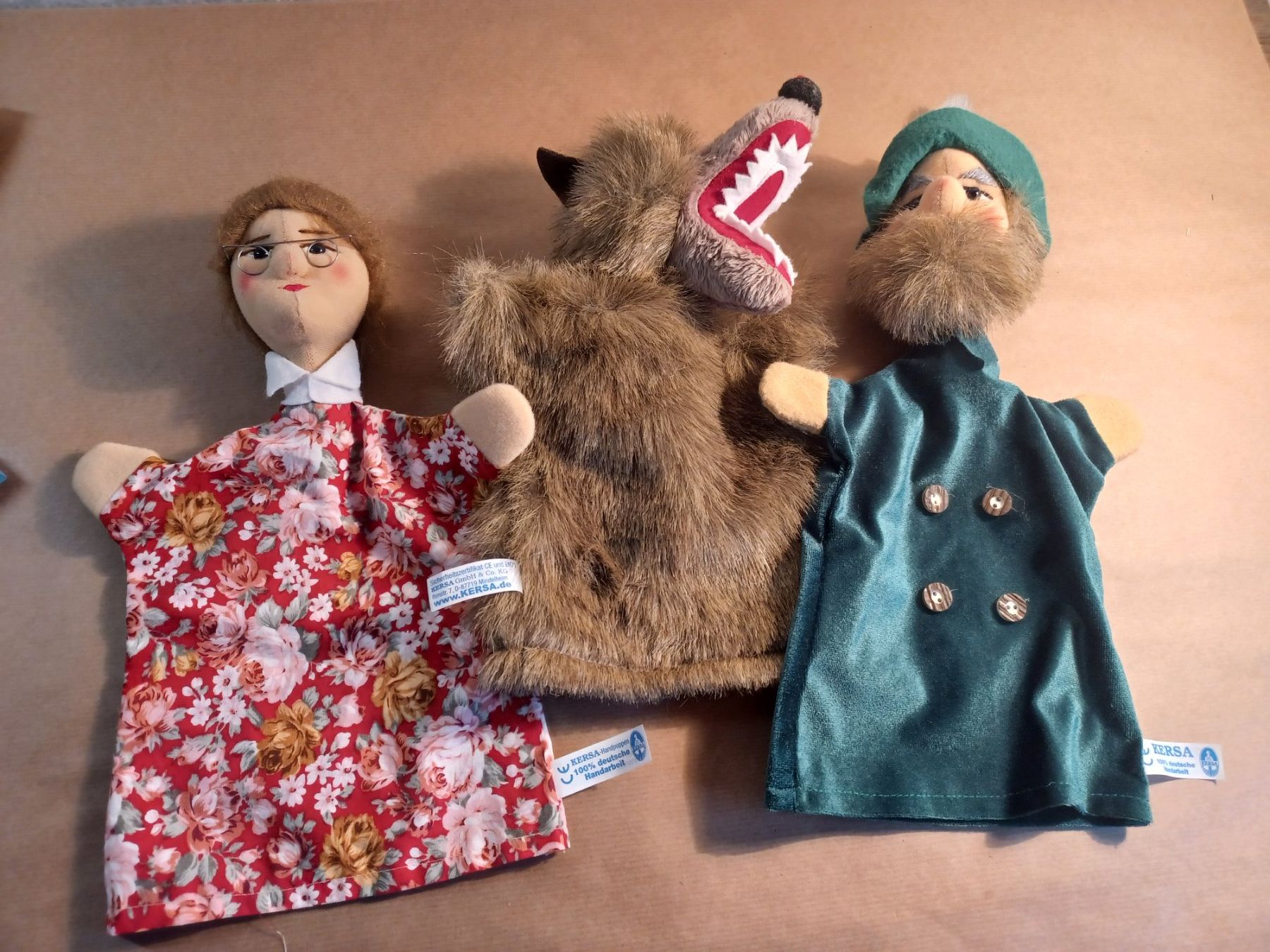 Bambole: 3 seltene KERSA Handpuppen . Wolf-Jäger-Grossmutter – Usato da Hagendorn venduto da siwasi3