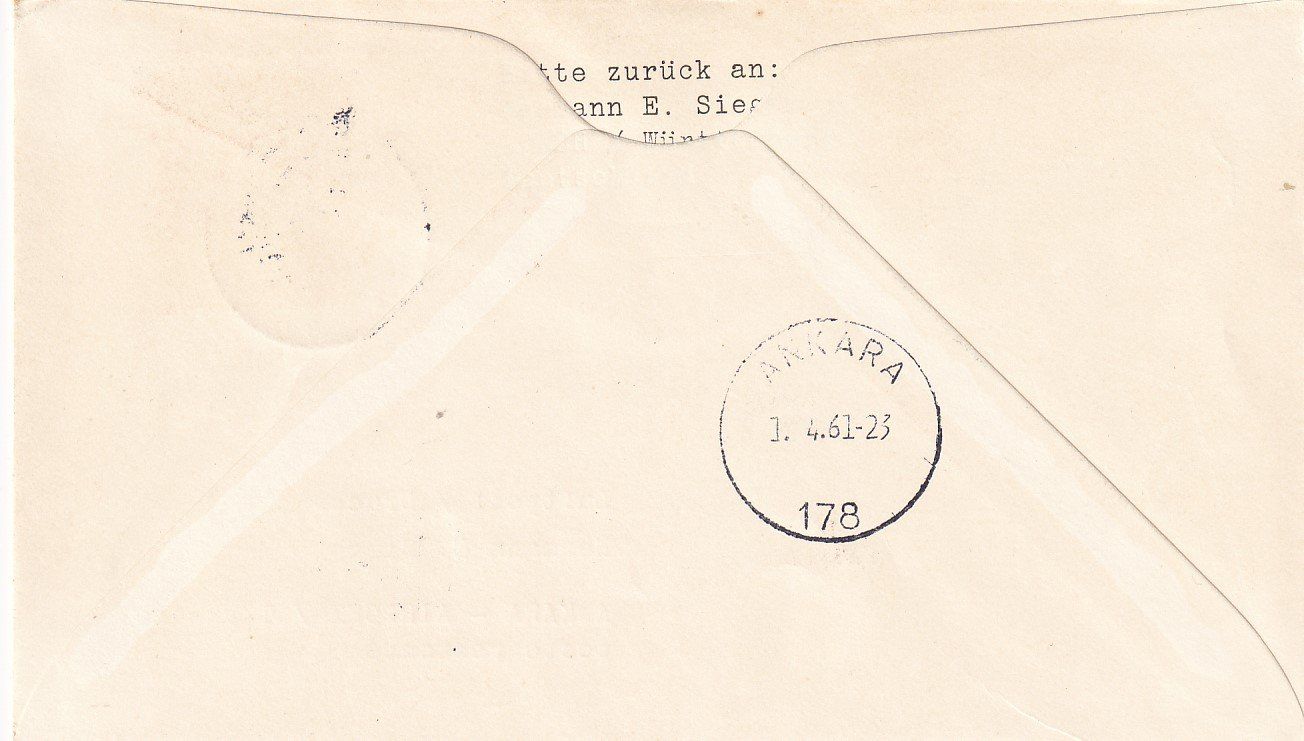 Tutti i francobolli: Erstflug Lufthansa Düsseldorf - Ankara 1961 – Usato da Baar venduto da Asmara111 1