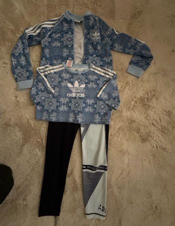 Adidas Mädchen Set XS 8-9A.Sportjacke Shirt Leggins blau