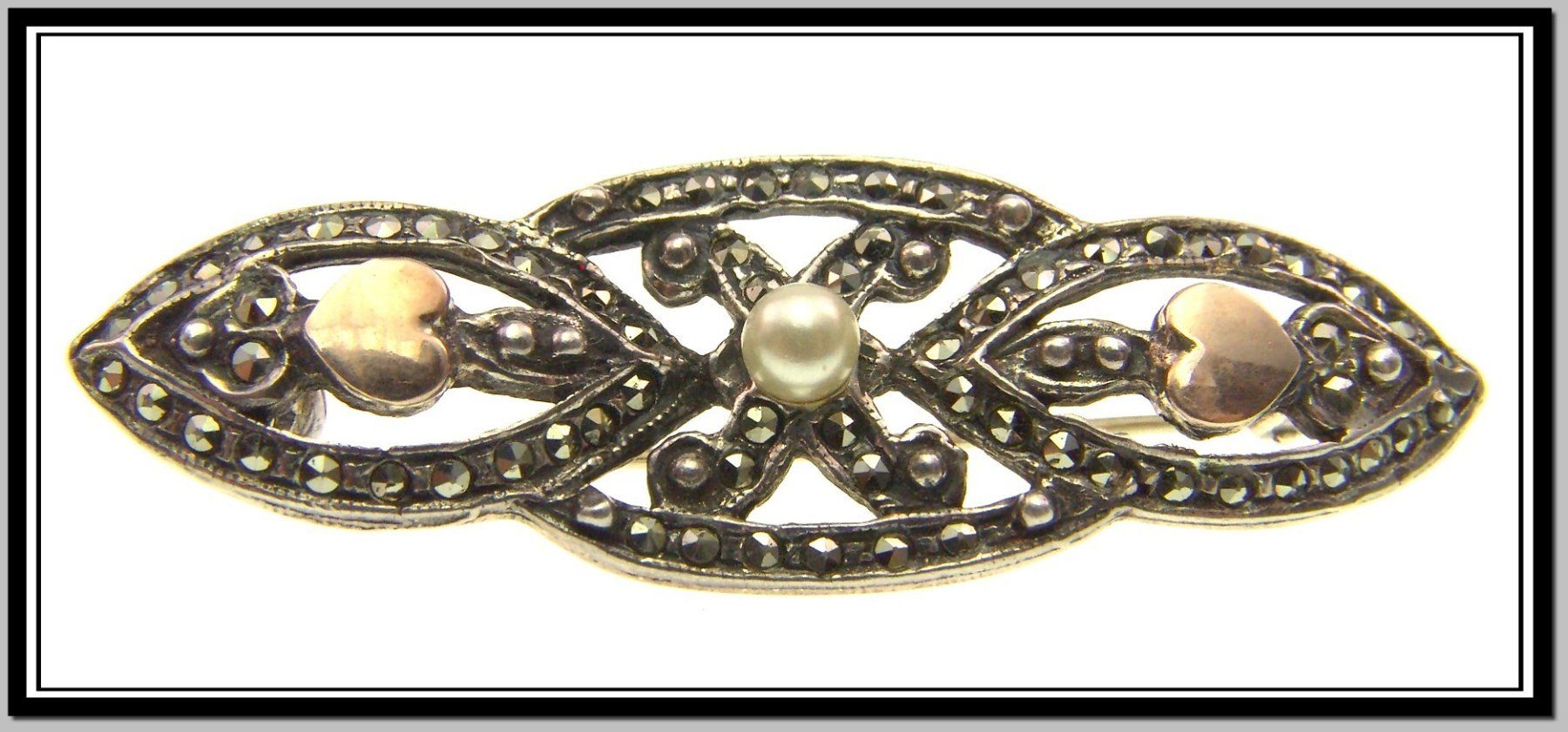 Broschen & Nadeln: Jugendstil Silberbrosche / vergoldet mit Markasiten / Perle – Gebraucht aus Schmitten FR von la_luna_blue
