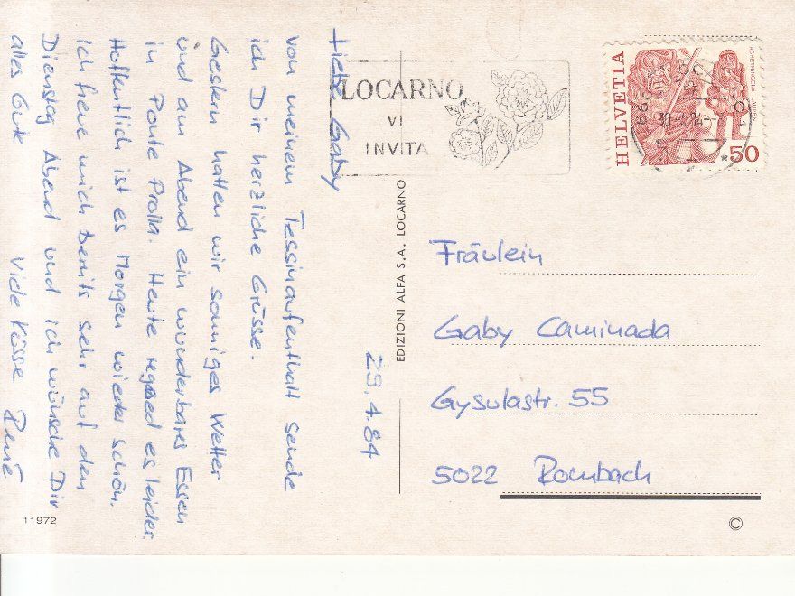 Cartoline postali: Locarno 1984 – Usato da Bürglen TG venduto da StampGraf 1