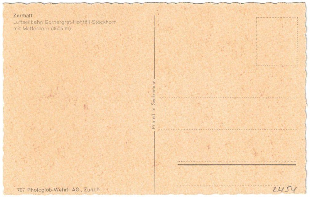 Cartoline postali: Zermatt - Luftseilbahn Gornergrat--Hochtälli – Usato da Binningen venduto da Mountainrider 1