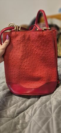 Stylish Ostrich Leather Red Designer Bag, Like New!