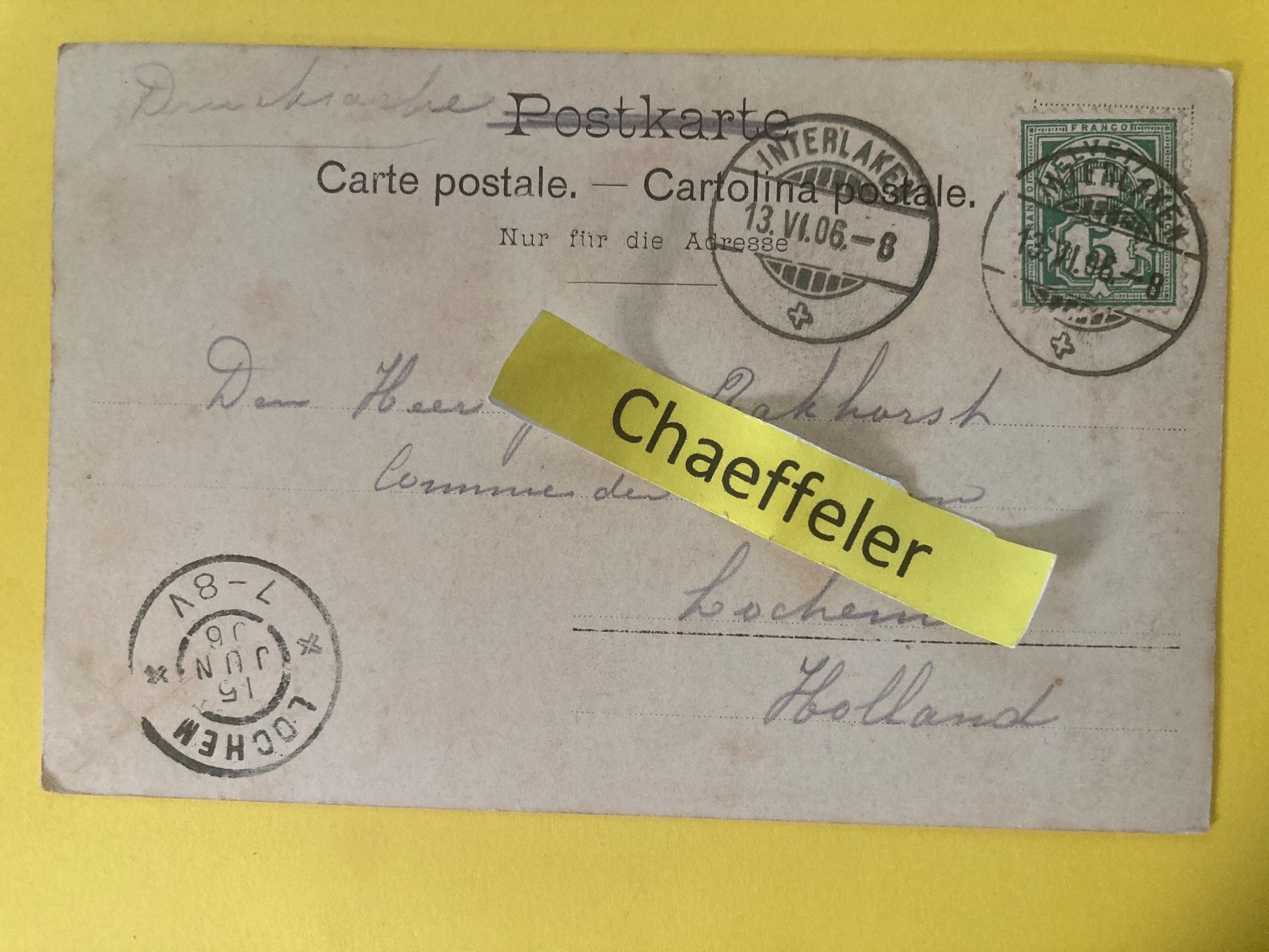 Cartoline postali: 1906 Grindelwald. Wetterhorn, Schweizerhaus – Usato da Zürich venduto da Chaeffeler 1