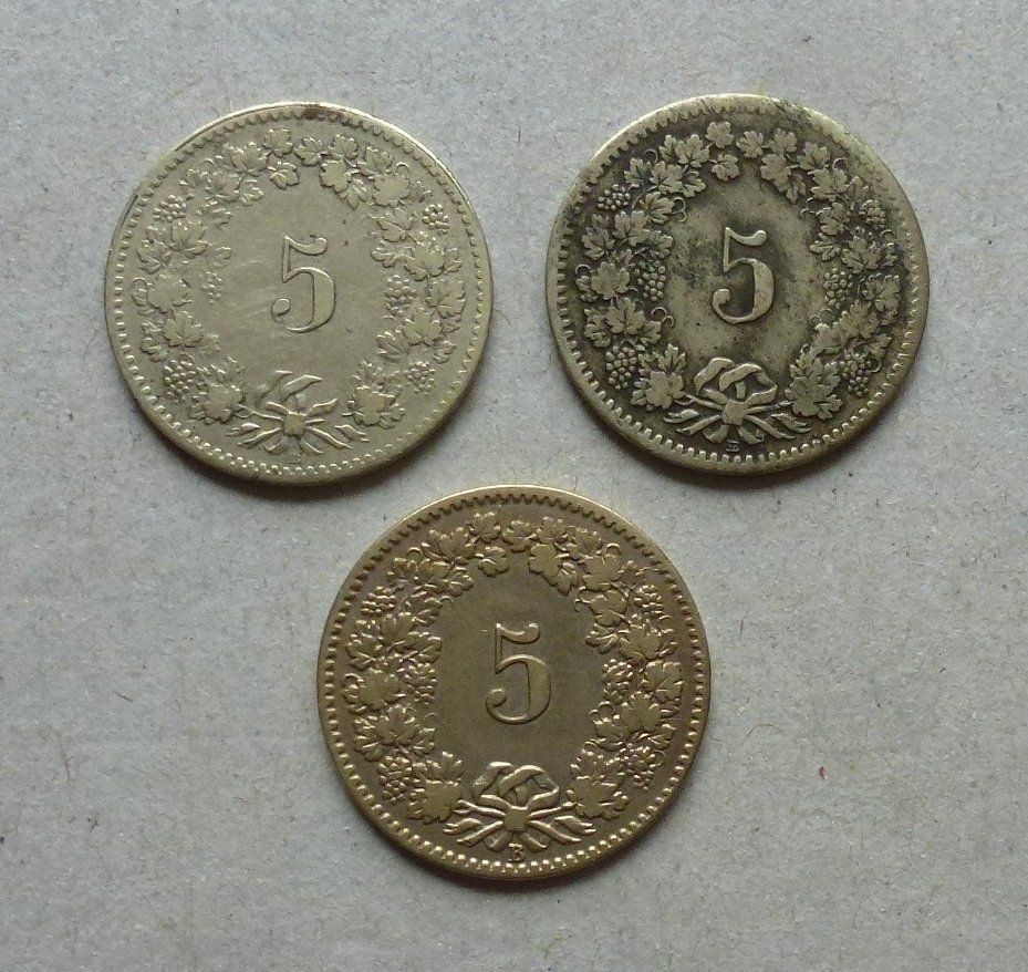 Tutti le monete: Lot ++ 5 Rappen ab 1850 bis 1877 – Usato da Walkringen venduto da Casablanca777 2