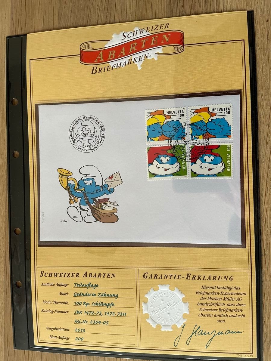 Tutti i francobolli: Schweizer Briefmarken Schlumpf-Satz komplett, Abart – Usato da Hedingen venduto da Juniswiss