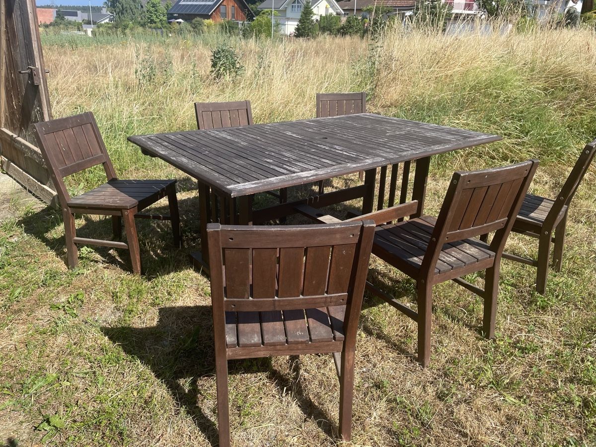 Tischset: Grosse Gartentisch , Tisch und 6 Stühle, Holz – Gebraucht aus Heimenhausen von Bufnof 2