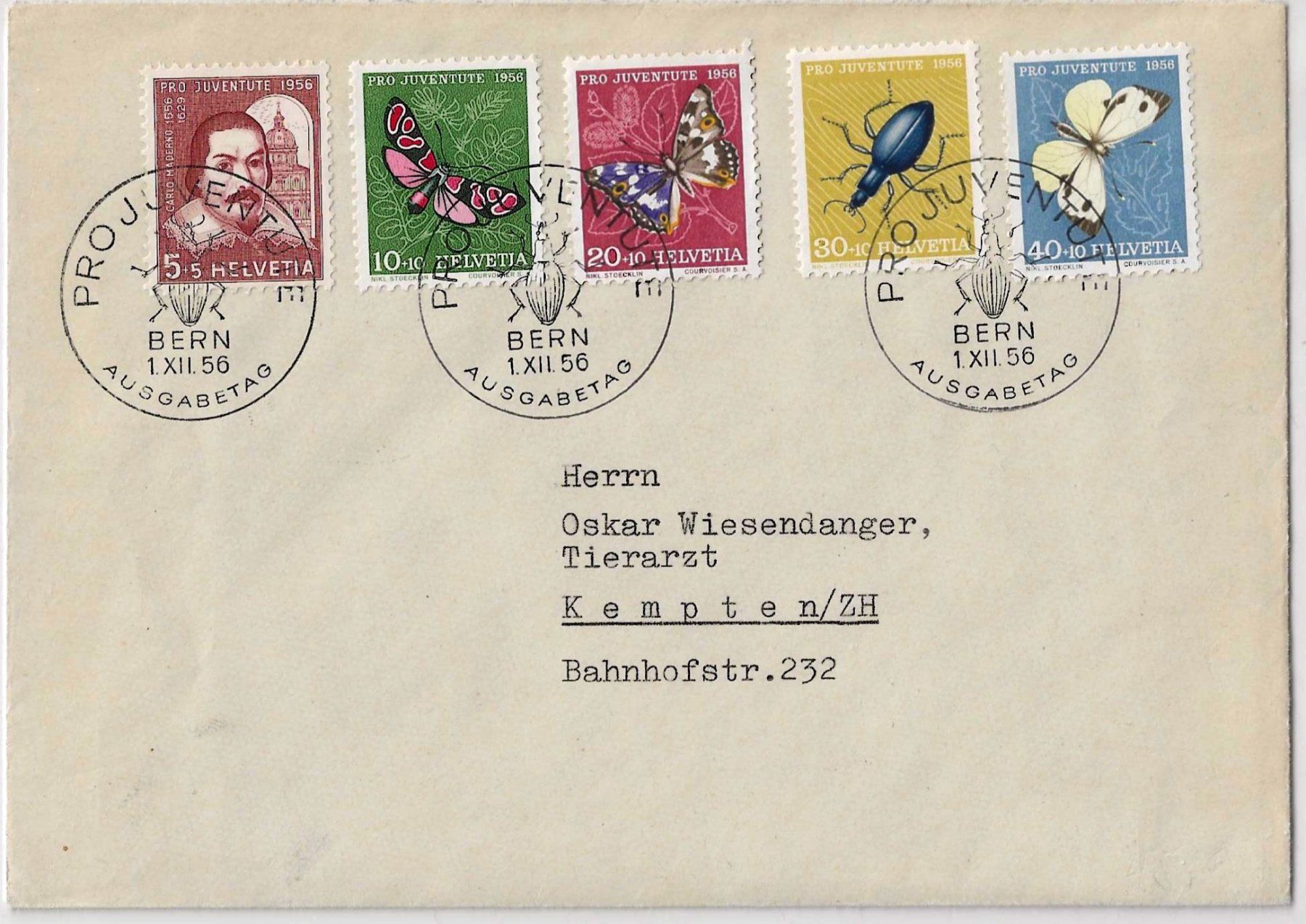 Alle Briefmarken: FDC Pro Juventute 1956 – Gebraucht aus Zürich von Philacat11