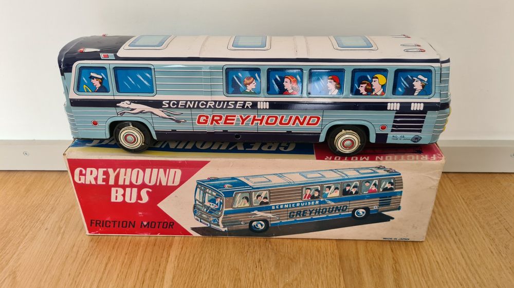 29H Vintage Kyowa Japon 49 Jouet Bus Greyhound Scenicruiser à Friction +  Boite