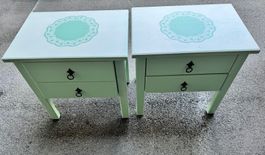 Nachtkästchen / Nachttisch  Set 2 Stk. mintgrün 2 Schubladen