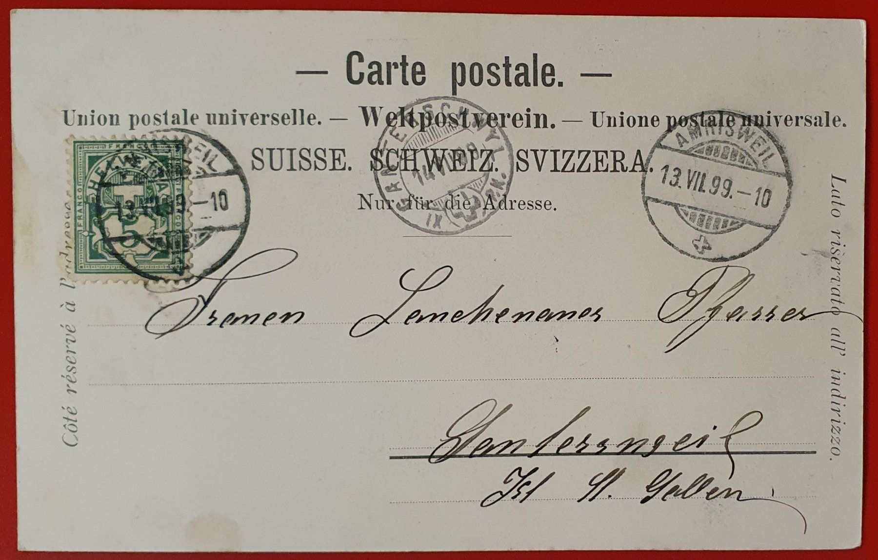 Cartoline postali: Gruss aus Amriswil 1899 – Usato da Kreuzlingen venduto da Rschweiz1 1