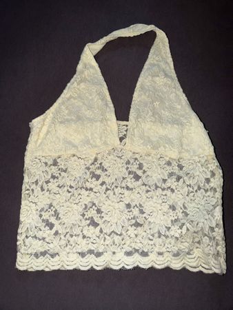 Sommerliches Spitzen Neckholder Top, Creme, Grösse L