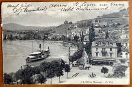Montreux - Bateau vapeur au débarcadère - Calèche 1912