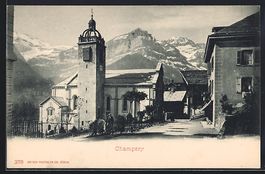 AK Champéry, Strassenpartie mit Kirche
