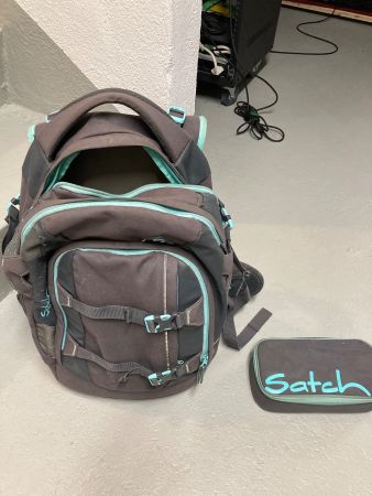 Rucksack Satch mit Federmäppchen dunkelgrau/türkis guter ...