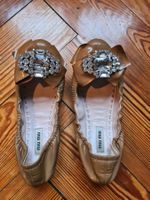 Ballerines Miu Miu beige vernis avec cristaux 35.5