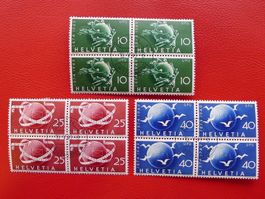 1949, Nr.294-296 Vierer-Blöcke mit ET-Stempel, Kat: 125.-