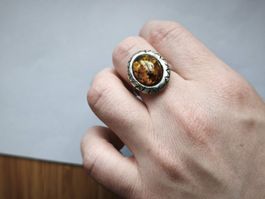 Vintage Bernstein Ring Silber 925 Grösse 54 Gestämpelt 925
